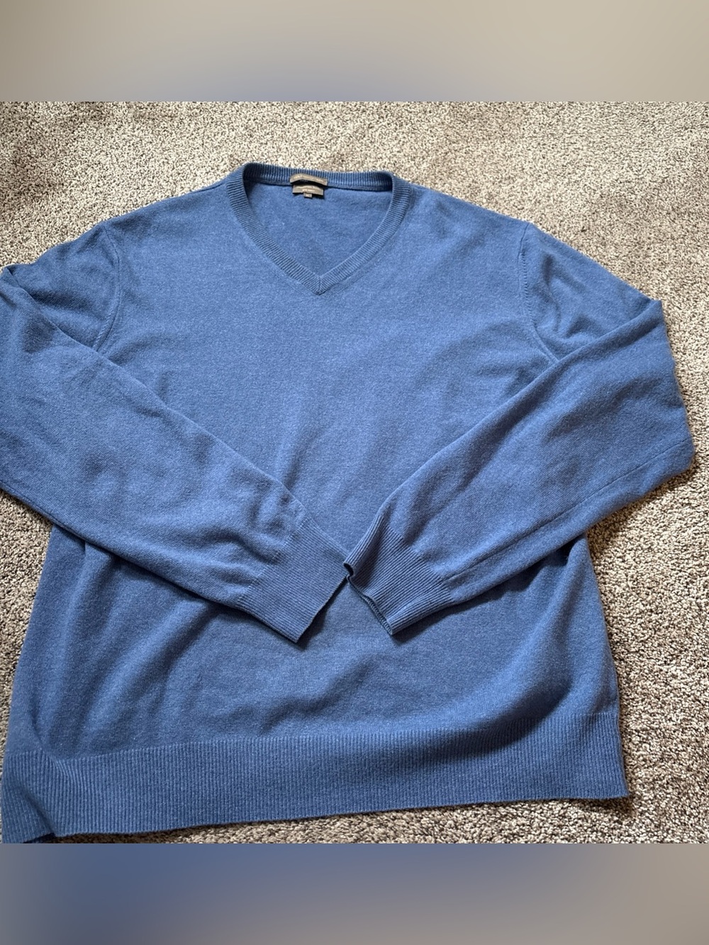 Mantovani Studio Sweater Mens XL MED Blue 100% Italian Cashmere Pullover V Neck